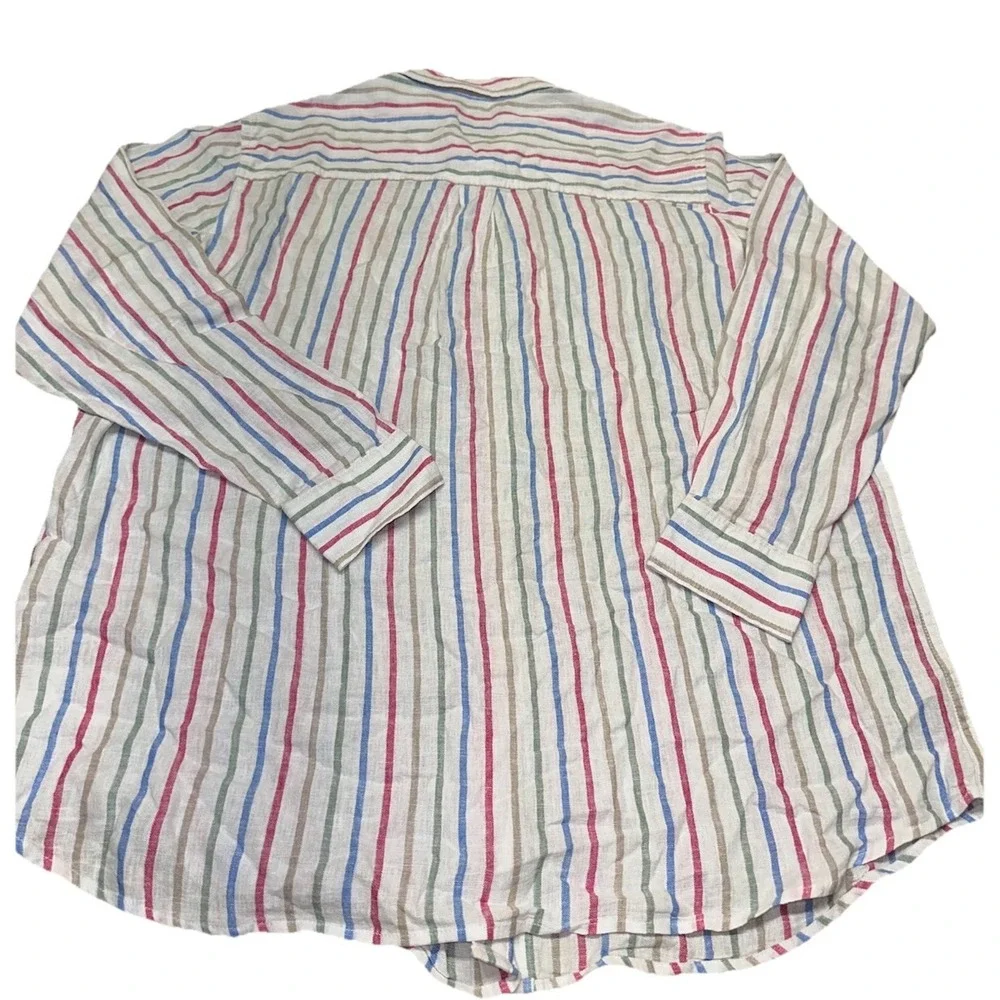 Gap Multicolor Striped Button Down Linen Blend Shirt Relaxed Vacation Women's XL - Picture 4 of 8